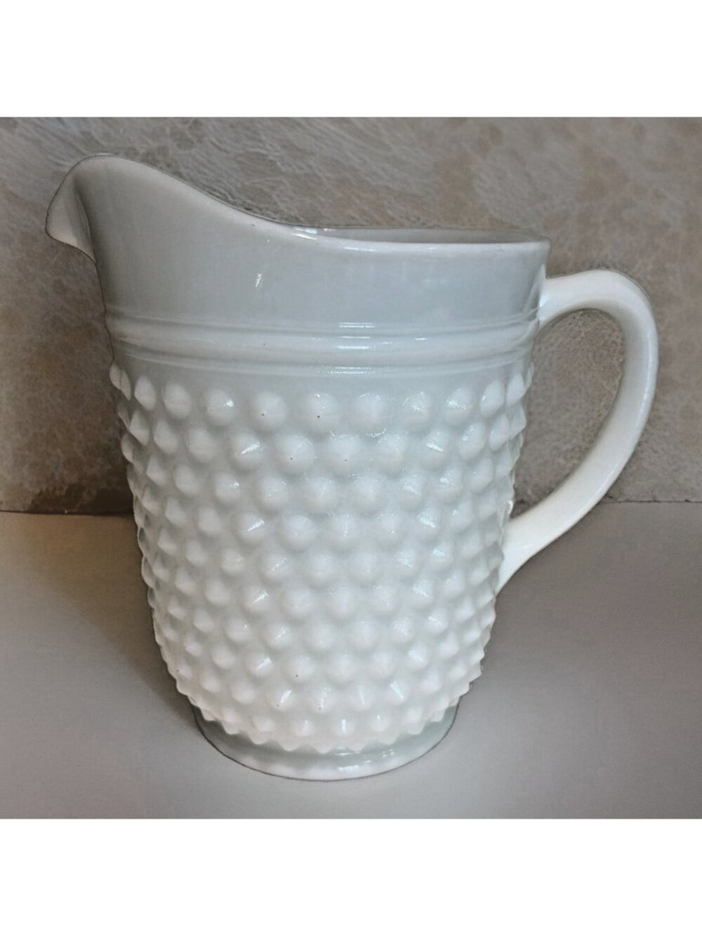 Vintage Anchor Hocking White  Hobnail Milk Glass Pitcher 8"  Heavyweight MCM